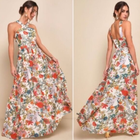 Lulus Lilja Cream Floral Print Maxi Dress size M ⌚🏃⚡💨🚚 - Picture 1 of 16